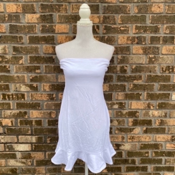 Susana Monaco Dress Ruffle Hem Strapless White Size XL Bridal Graduation - Picture 2 of 5